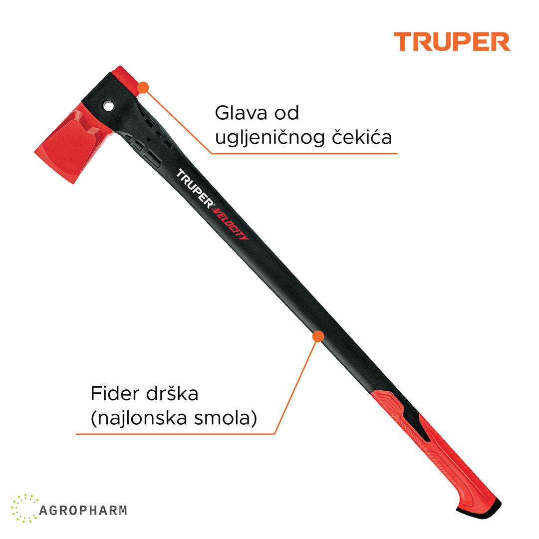 Sekira sa fiber drškom i ugljeničnim čekićem Truper Velocity