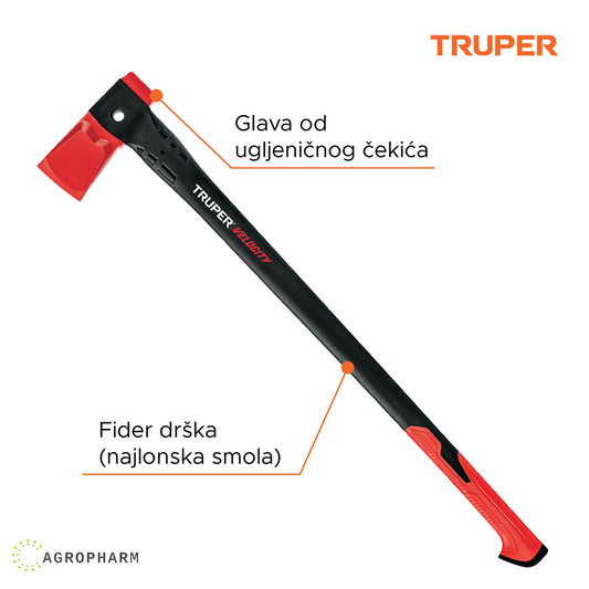 Sekira sa fiber drškom i ugljeničnim čekićem Truper Velocity