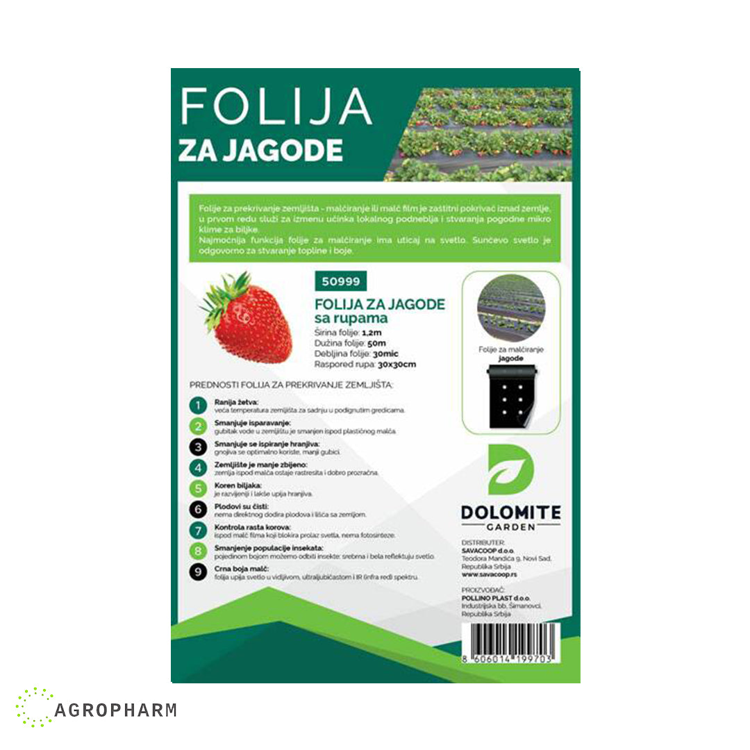 Malč folija za Jagode 1.2m x 50m sa 2 rupe